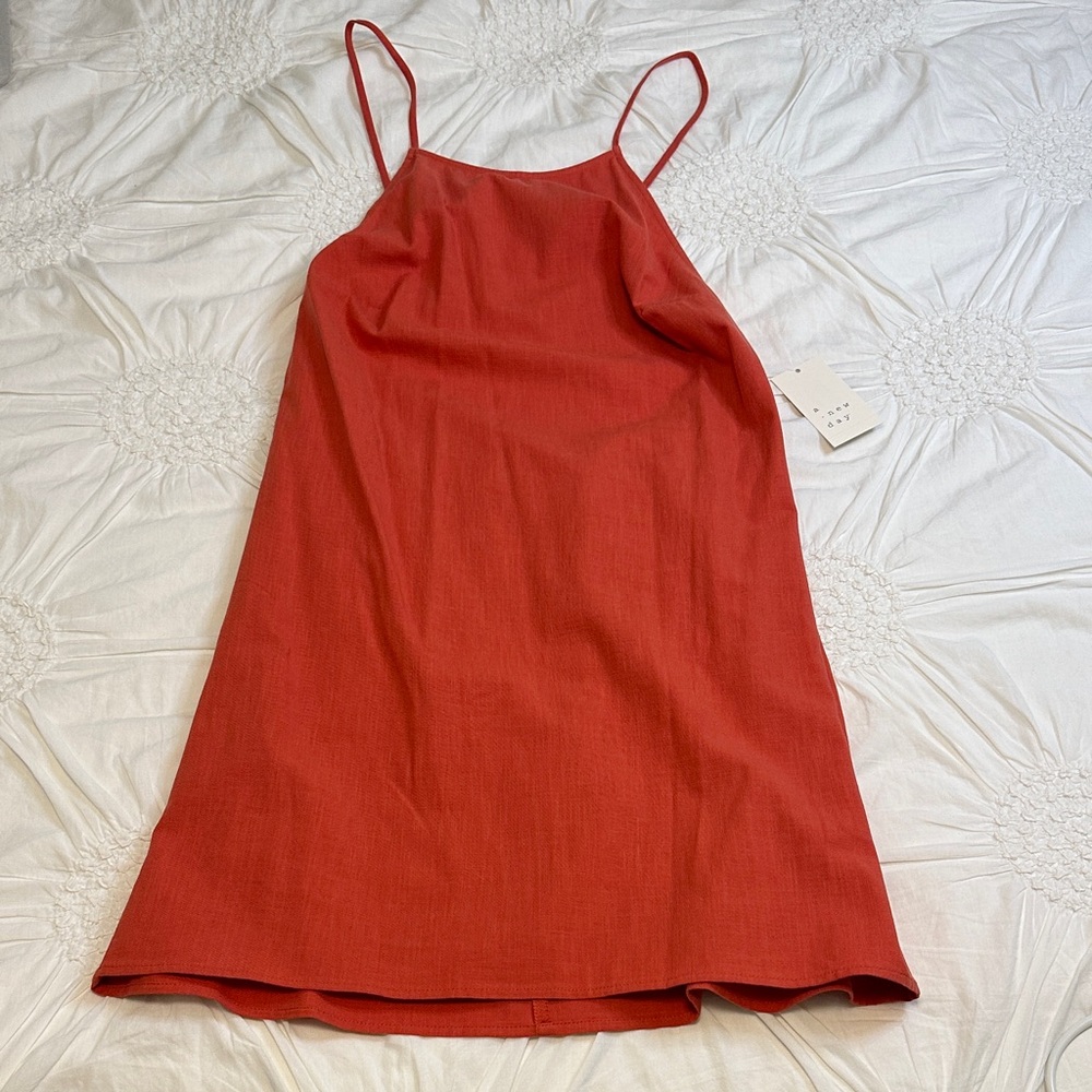 Coral Spaghetti Strap Dress with Tie Back
